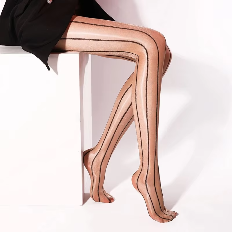 Slimming Vertical Stripes Shiny Lines Stockings