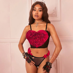 Comfortable Ultra-thin Heart Flowers Erotic  two-piece Set