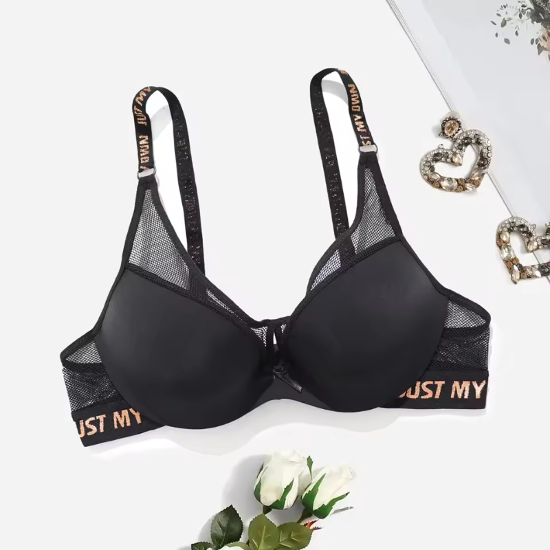Letter Print Mesh Underwear Breathable Bra