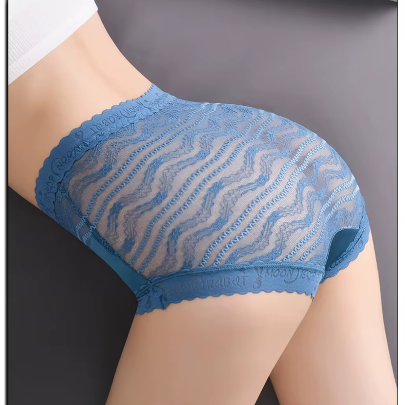 Bow Trim Lace High Waist Seamless Ice Silk Splice Breathable Underpants