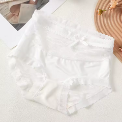 Bow Trim Lace High Waist Seamless Ice Silk Splice Breathable Underpants