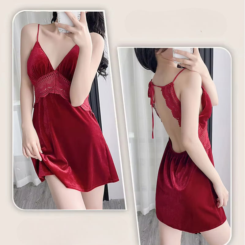 Homeware Lace Sling Long-Sleeved Robe Pajamas Set Nightgowns