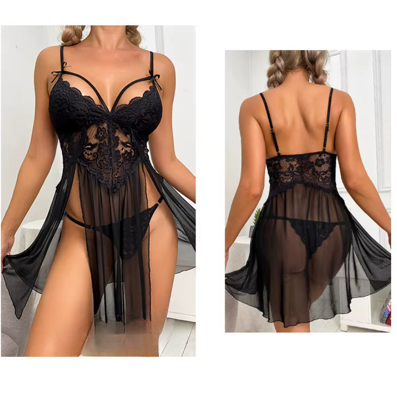 Pure Desire Mesh Perspective Out Open Back Side Elegant Nightdress