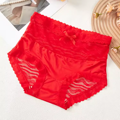 Bow Trim Lace High Waist Seamless Ice Silk Splice Breathable Underpants