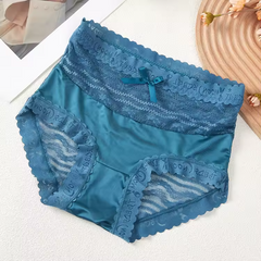 Bow Trim Lace High Waist Seamless Ice Silk Splice Breathable Underpants