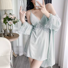Homeware Lace Sling Long-Sleeved Robe Pajamas Set Nightgowns