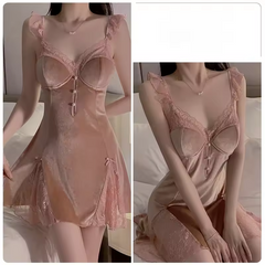 Velvet Lace Splicing Pajamas Night Suit Straps Nightgown