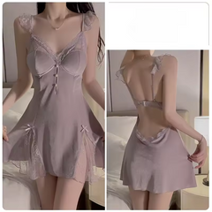 Velvet Lace Splicing Pajamas Night Suit Straps Nightgown