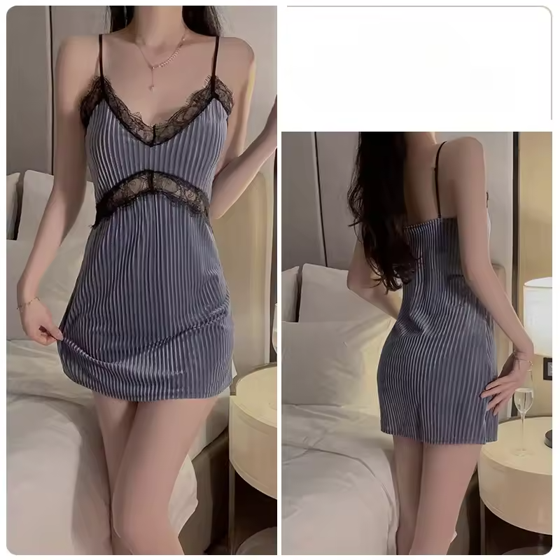 Suspender Simple Lace-up Nightgown Underwear Pajamas Set