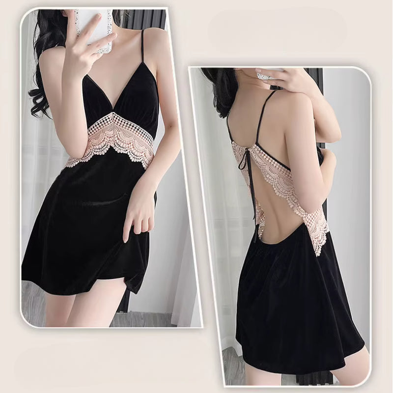 Homeware Lace Sling Long-Sleeved Robe Pajamas Set Nightgowns