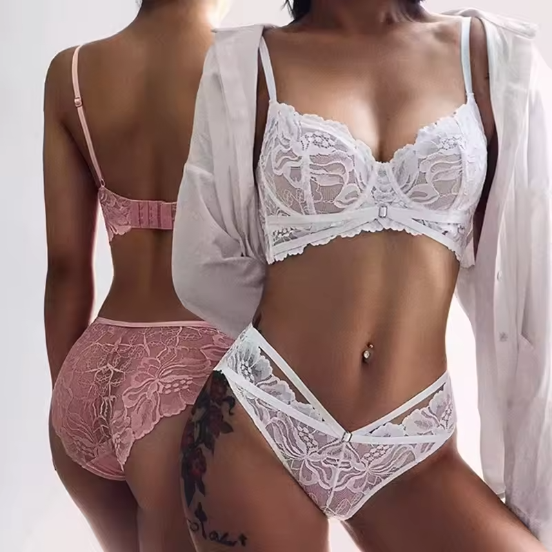Lace Embroidery Ultra Thin Underwear Breathable Push Up Bra Panties Sets