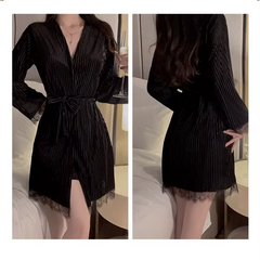Suspender Simple Lace-up Robe Nightgown Underwear Pajamas Set
