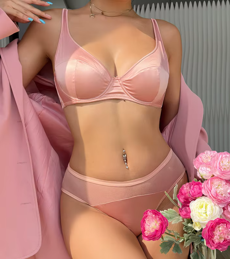 Detachable Padding Thin Cup Brassiere Seamless Ice Silk Lingerie Sets