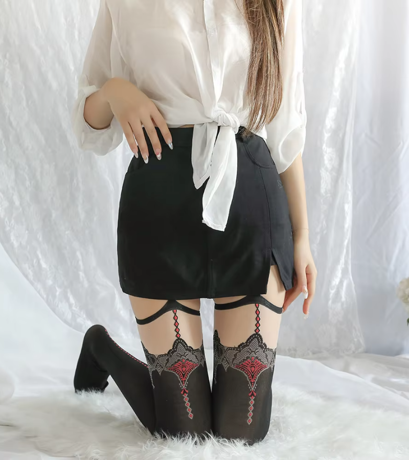 Erotic Lace Garter Belt Long high Silk Stockings