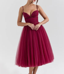Elegant Cabernet Tulle Midi Dress