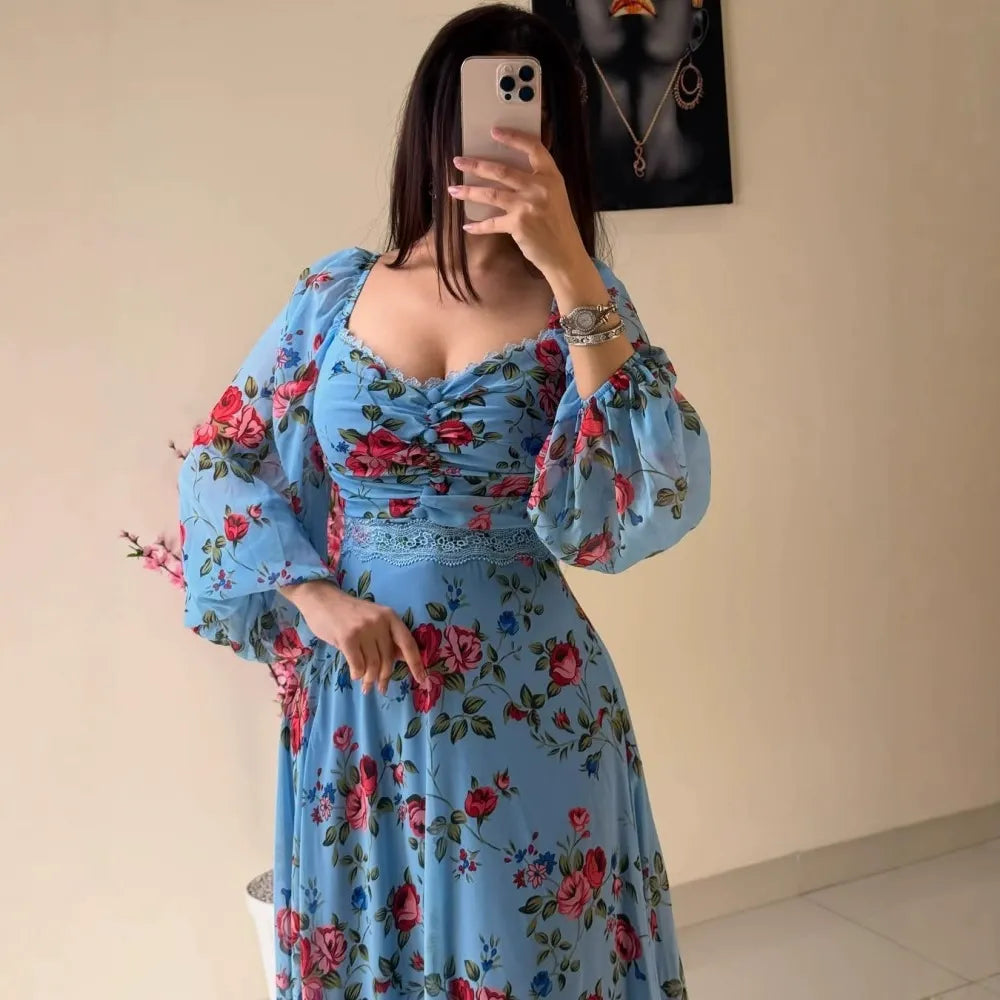 Gorgeous Chiffon Printed Long Sleeves Maxi Dress