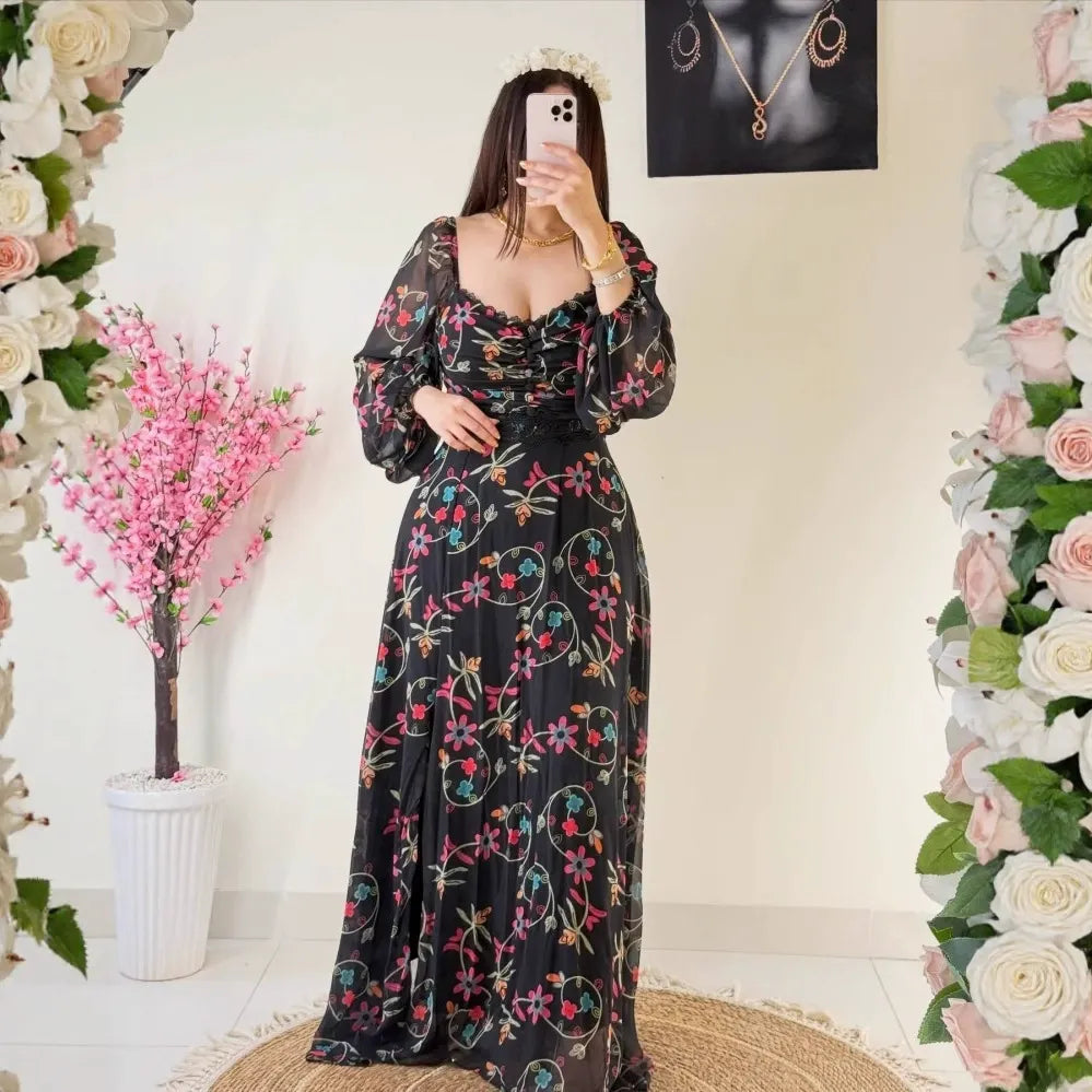 Gorgeous Chiffon Printed Long Sleeves Maxi Dress