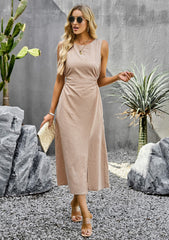 Lunch Date Sleeveless Slit Midi Dress - Khaki