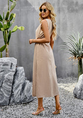 Lunch Date Sleeveless Slit Midi Dress - Khaki
