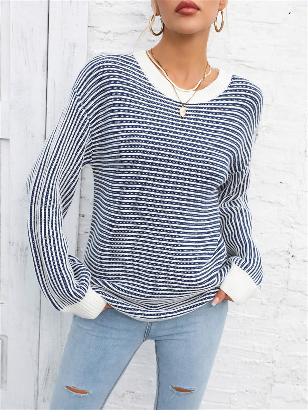 Daydreamer Striped Knit Sweater - Navy
