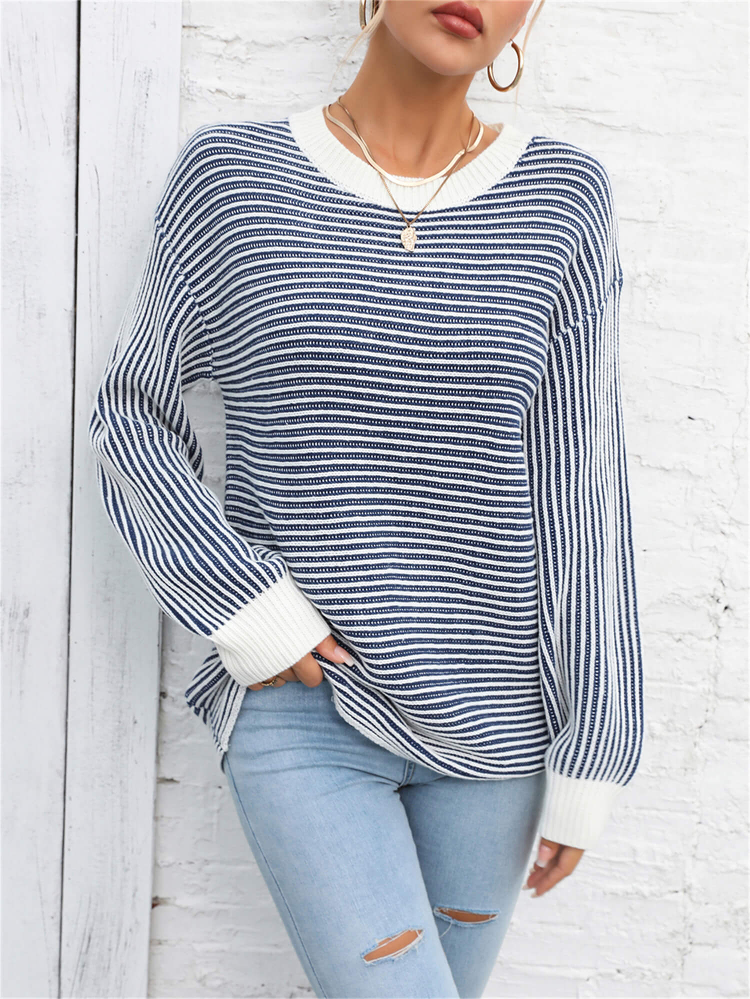 Daydreamer Striped Knit Sweater - Navy