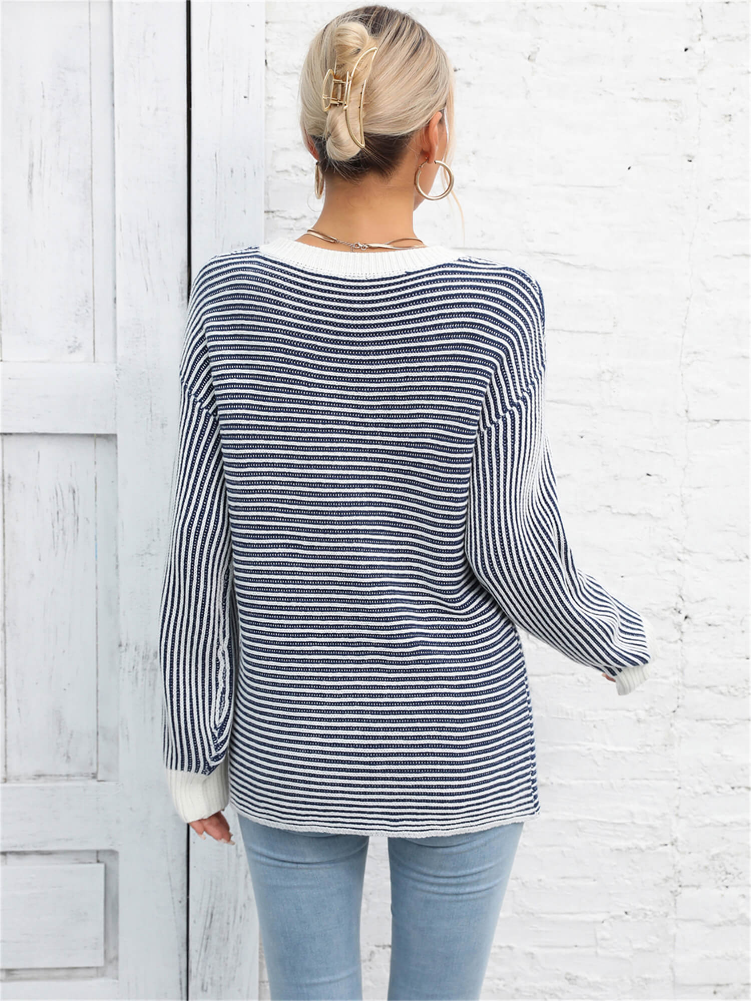 Daydreamer Striped Knit Sweater - Navy
