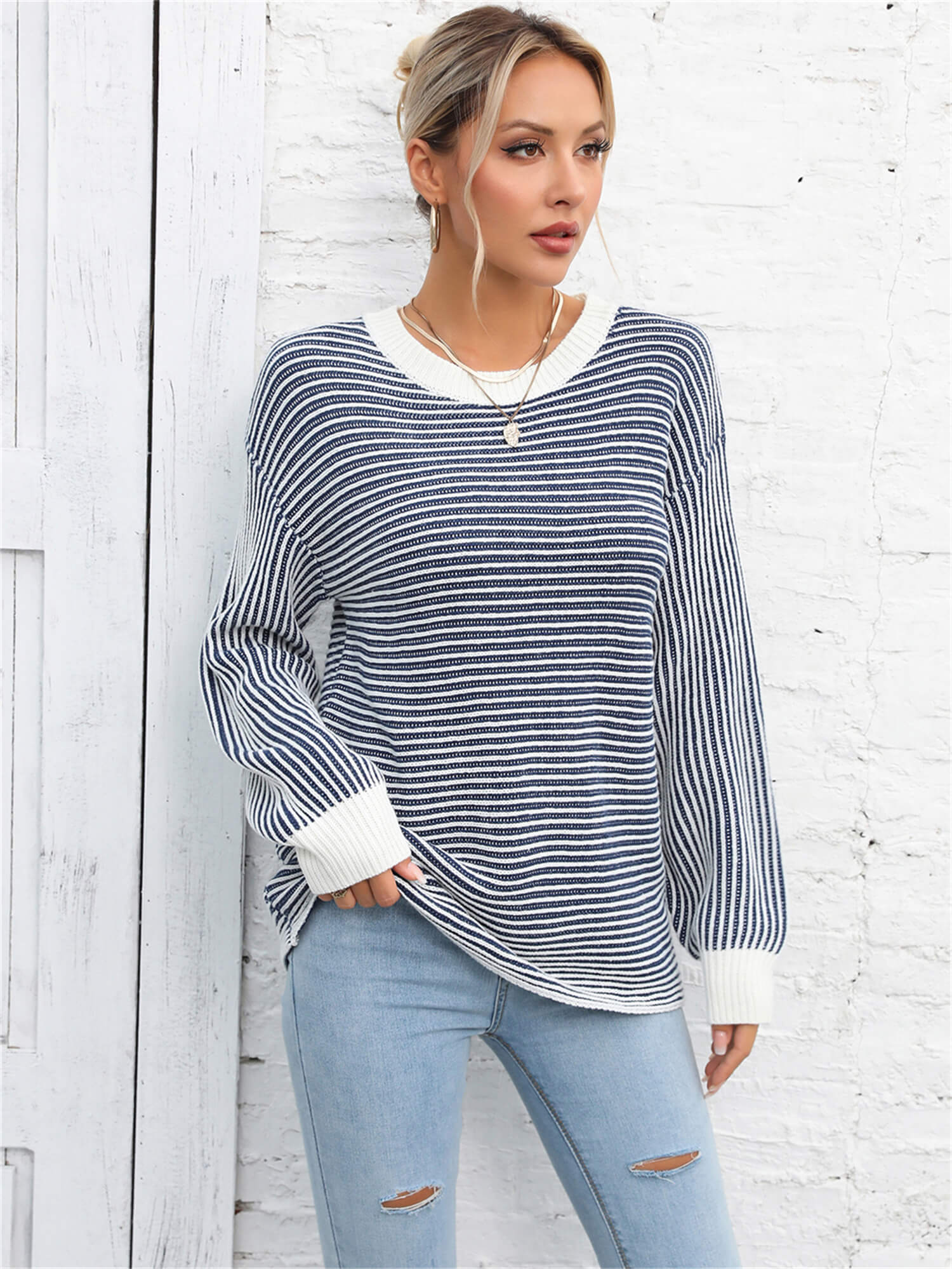 Daydreamer Striped Knit Sweater - Navy