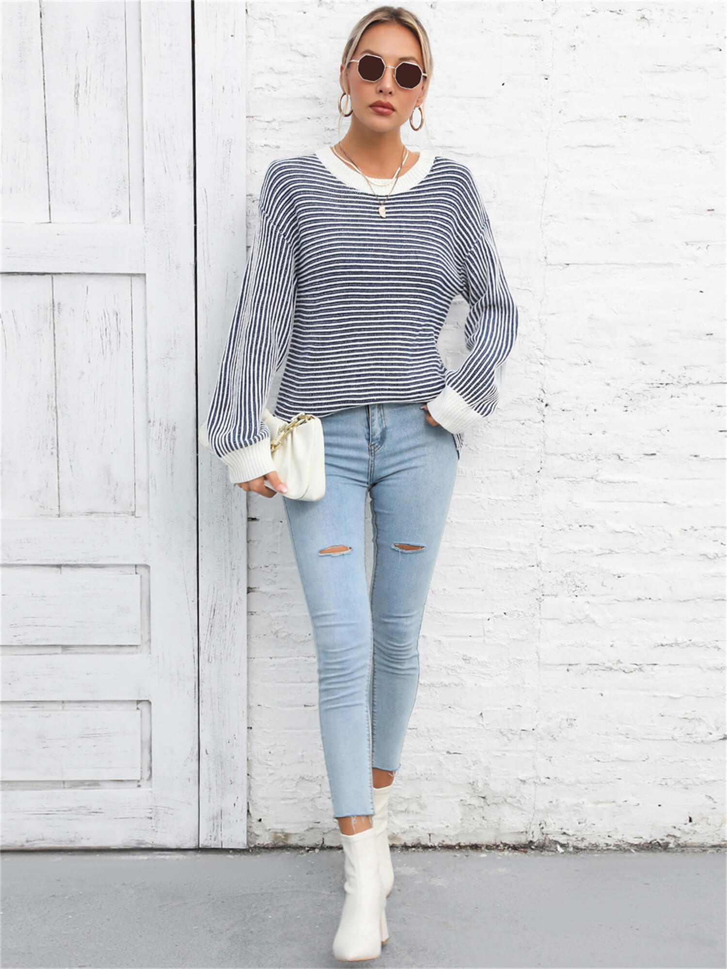 Daydreamer Striped Knit Sweater - Navy