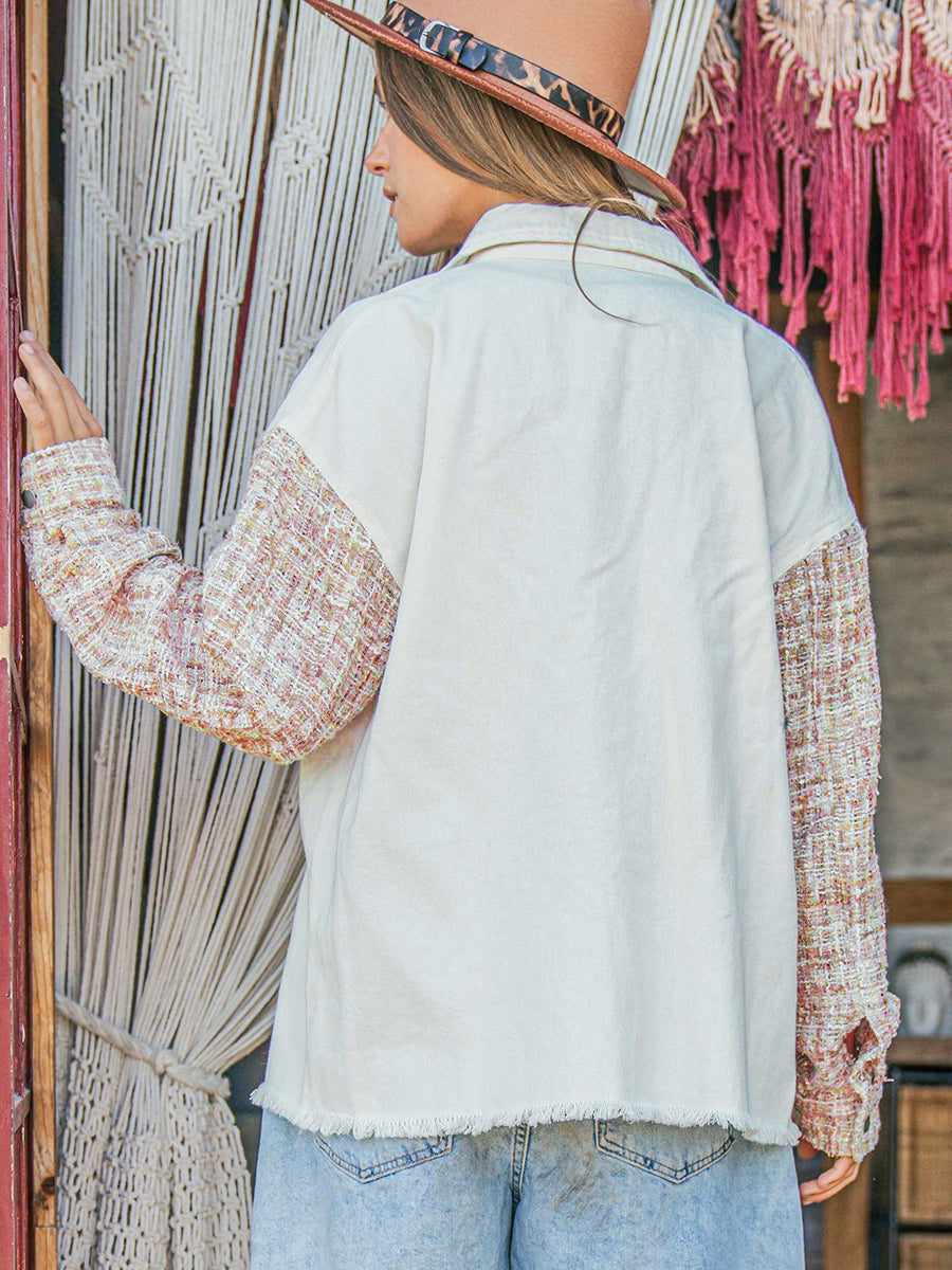 Alvina Cotton Linen Mix Oversized Denim Shacket - Cream