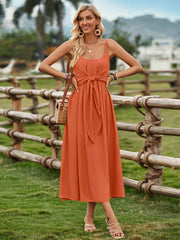 Touch Of Lawn Front Tie Midi Dress - Orange