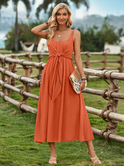 Touch Of Lawn Front Tie Midi Dress - Orange