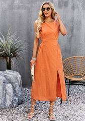 Lunch Date Sleeveless Slit Midi Dress - Orange