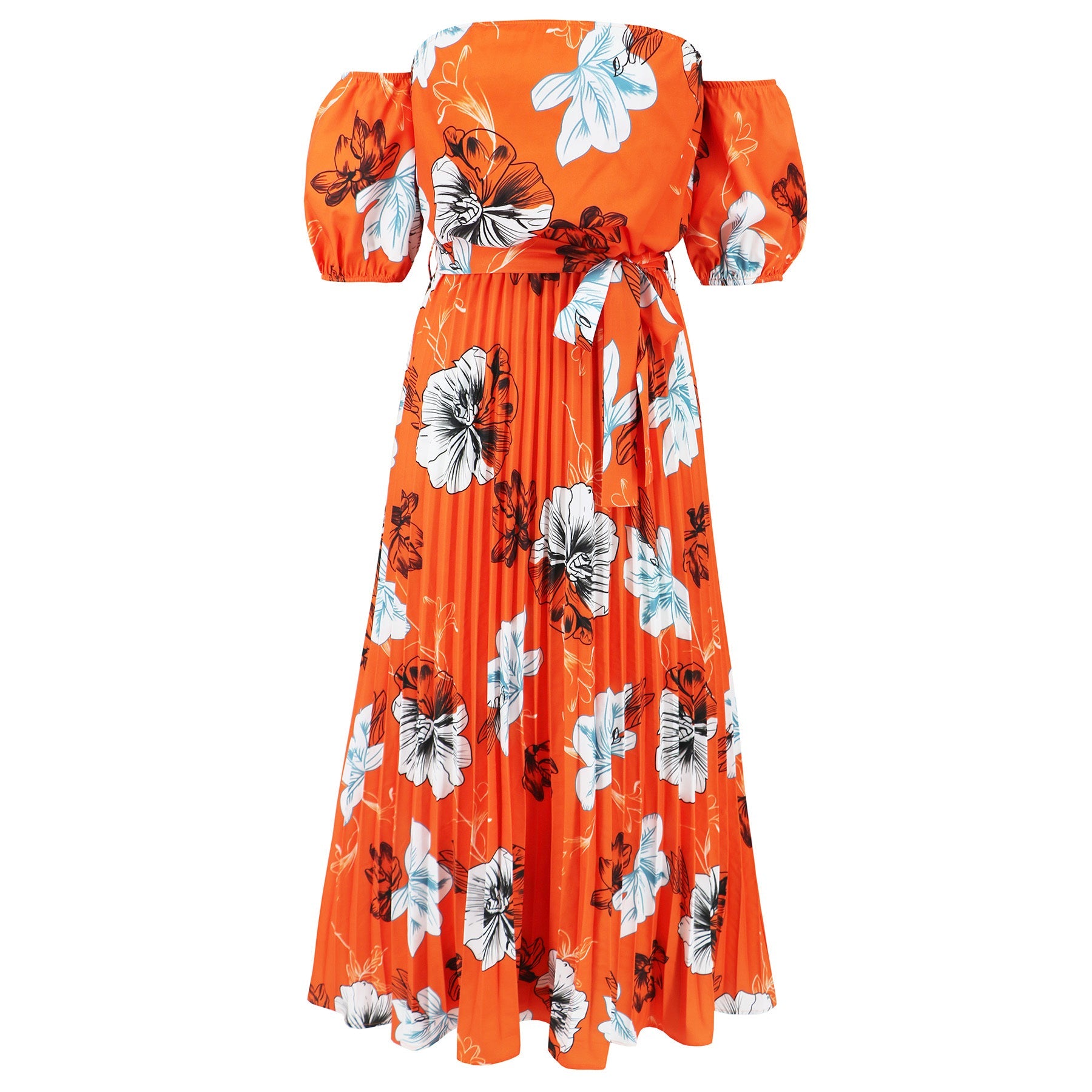 Rosalie Off The Shoulder Plisse Maxi Dress - Orange