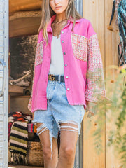 Alvina Cotton Linen Mix Oversized Denim Shacket - Pink