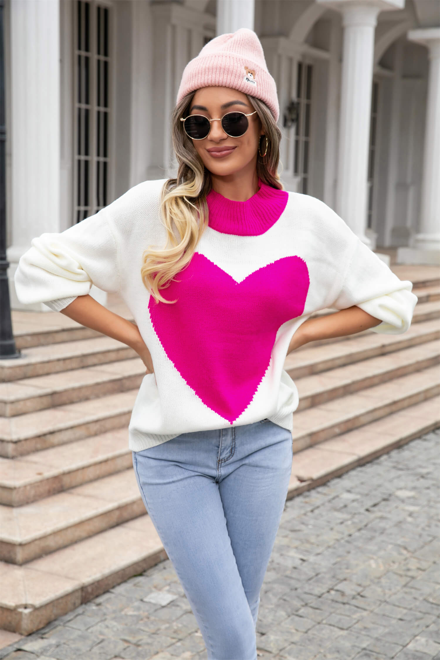 Zandra Heart Knit Sweater - Pink