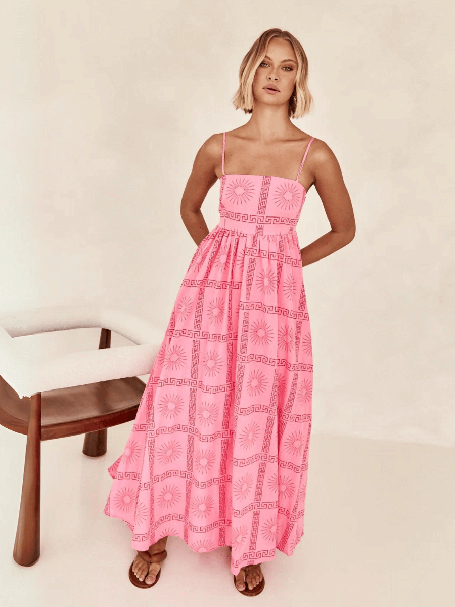Emilie Border Print Maxi Dress - Pink