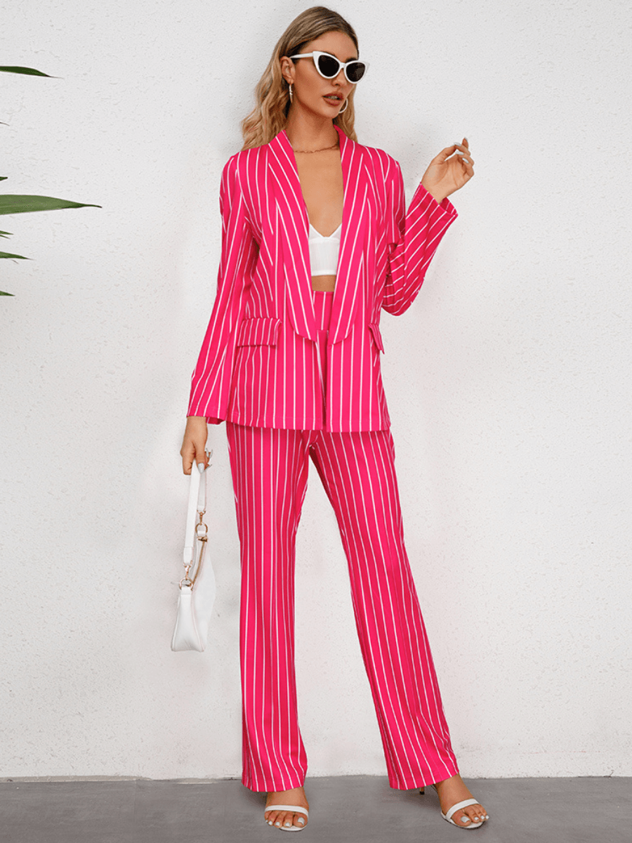 Hudson Pinstripe Blazer Matching Set - Rose Pink