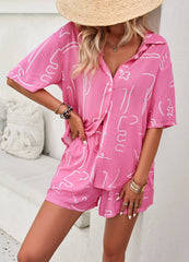Bonnie Printed Short Sleeve Matching Set - Pink