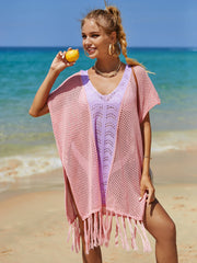 Cruise Oversized Knit Fringe Sweater - Pink