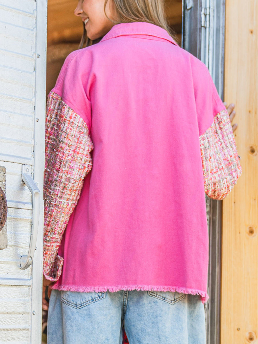 Alvina Cotton Linen Mix Oversized Denim Shacket - Pink