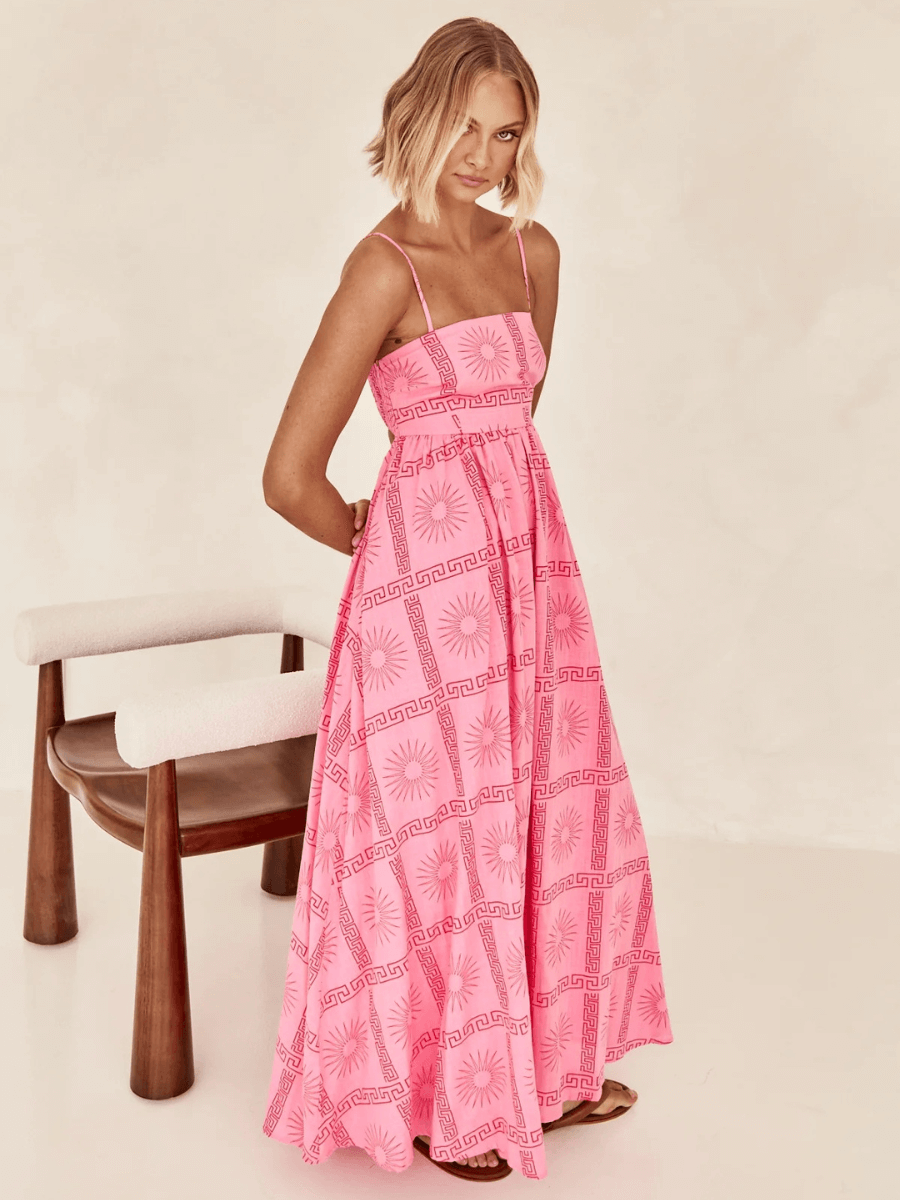 Emilie Border Print Maxi Dress - Pink