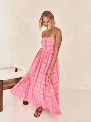 Emilie Border Print Maxi Dress - Pink