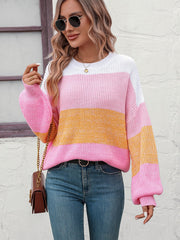 Milton Contrast Striped Pullover Sweater - Pink