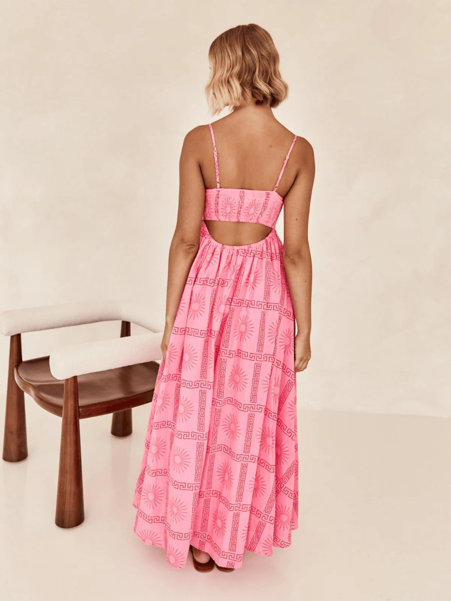 Emilie Border Print Maxi Dress - Pink