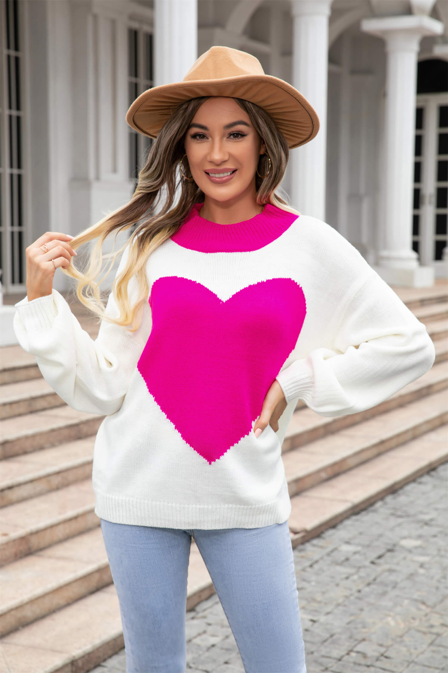 Zandra Heart Knit Sweater - Pink
