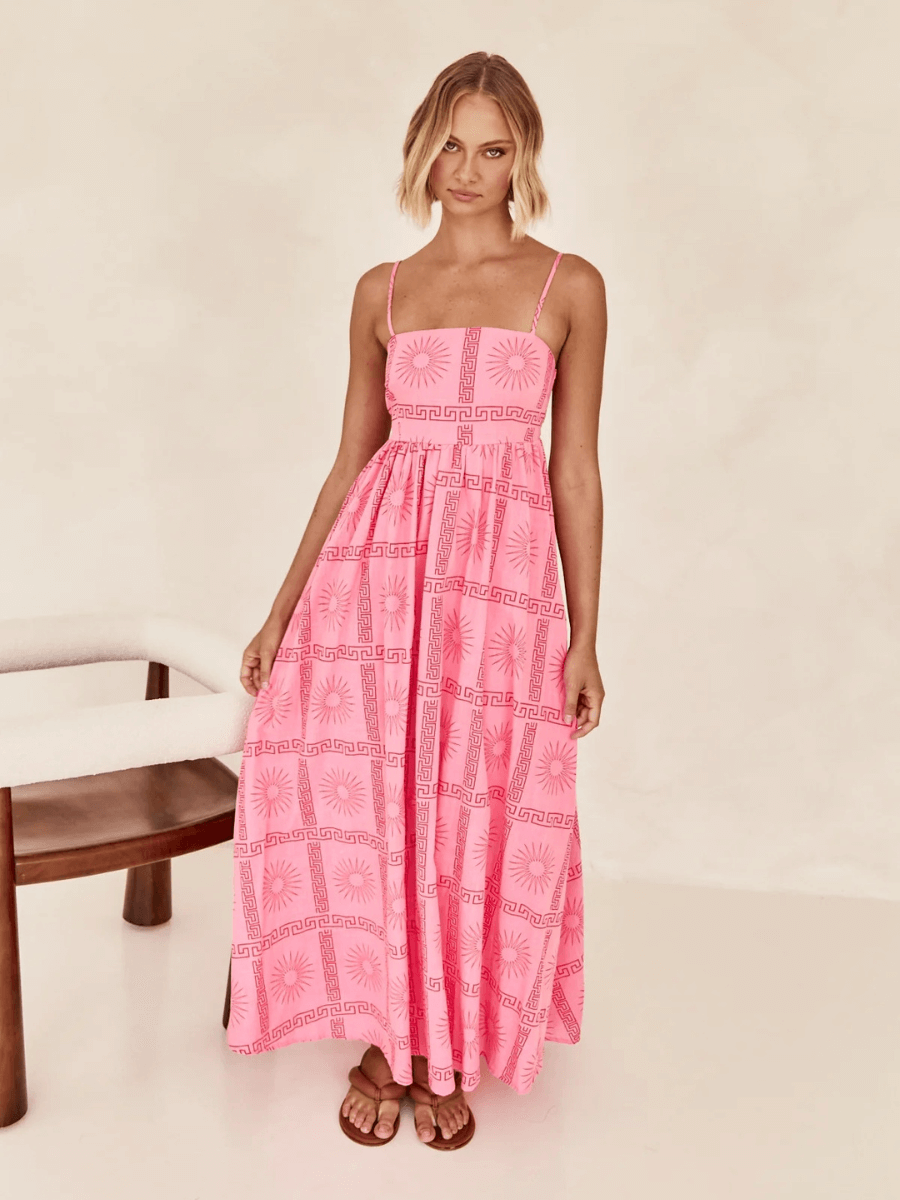 Emilie Border Print Maxi Dress - Pink
