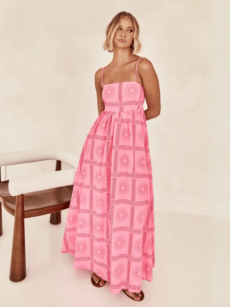 Emilie Border Print Maxi Dress - Pink
