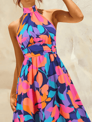 Addison Halter Neck Floral Print Maxi Dress - Purple