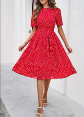 Margaret Polka Dot Midi Dress - Red