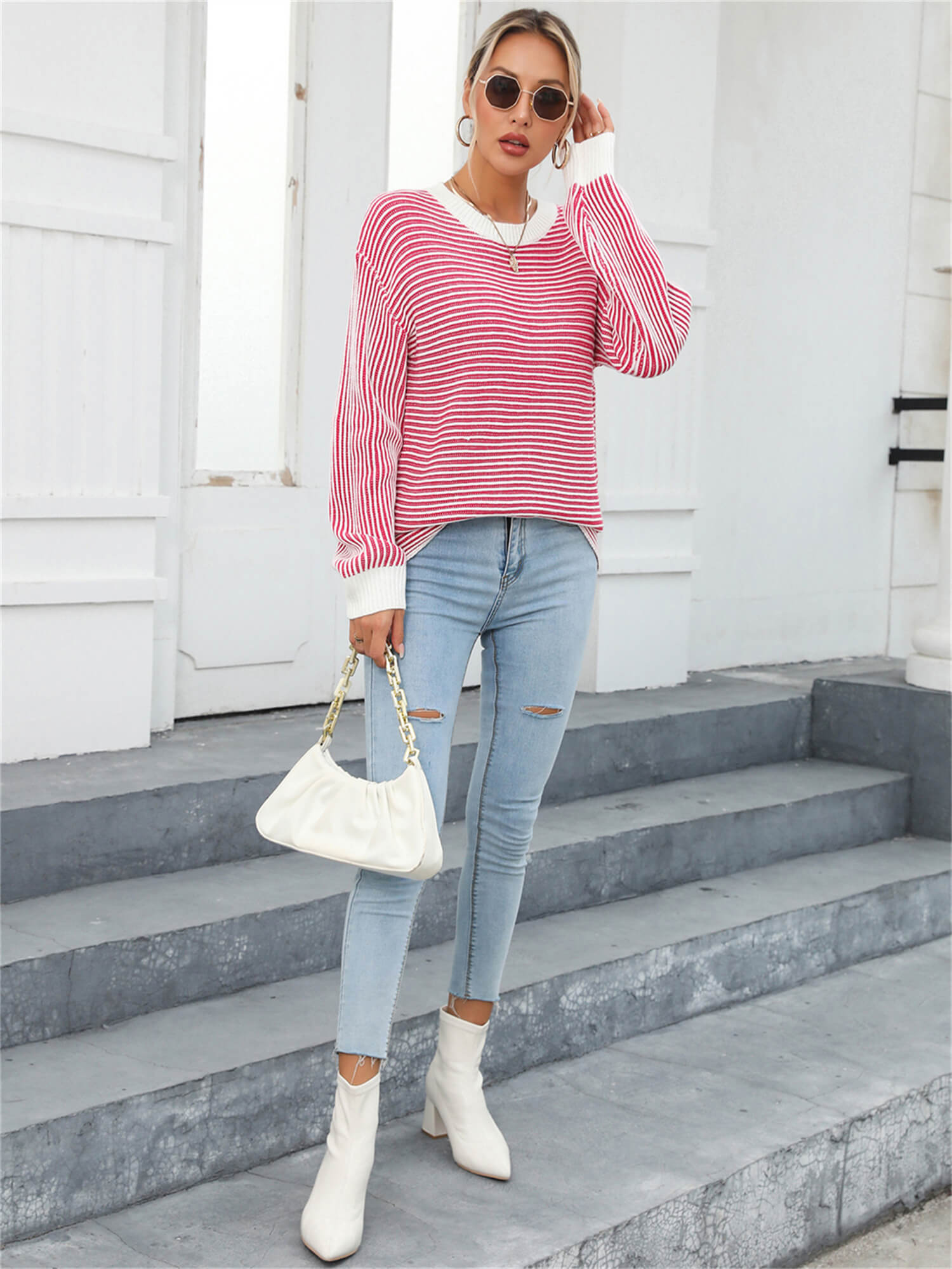 Daydreamer Striped Knit Sweater - Red